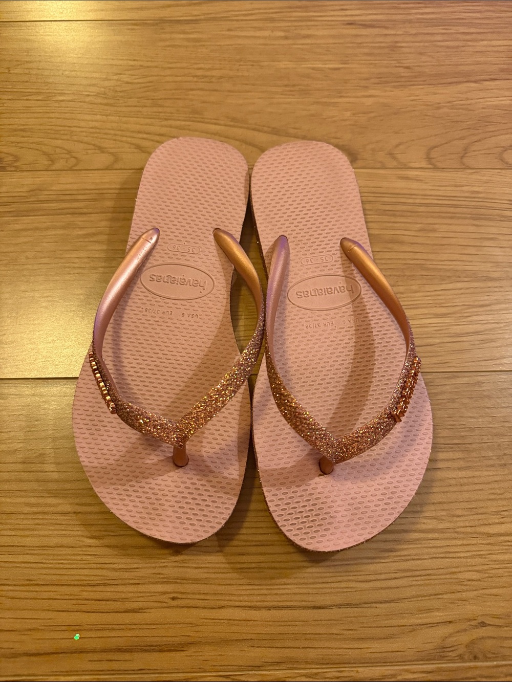 Havaianas Women's Rose Pink Glitter Slim Sandals